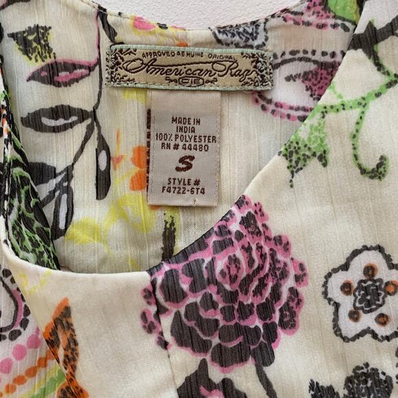 American Rag Dress Cream Spring Colors Floral Sleeveless Chiffon Dress Small - Picture 2 of 13